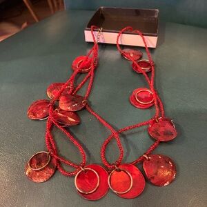 Multi Strand hot Red Necklace vintage